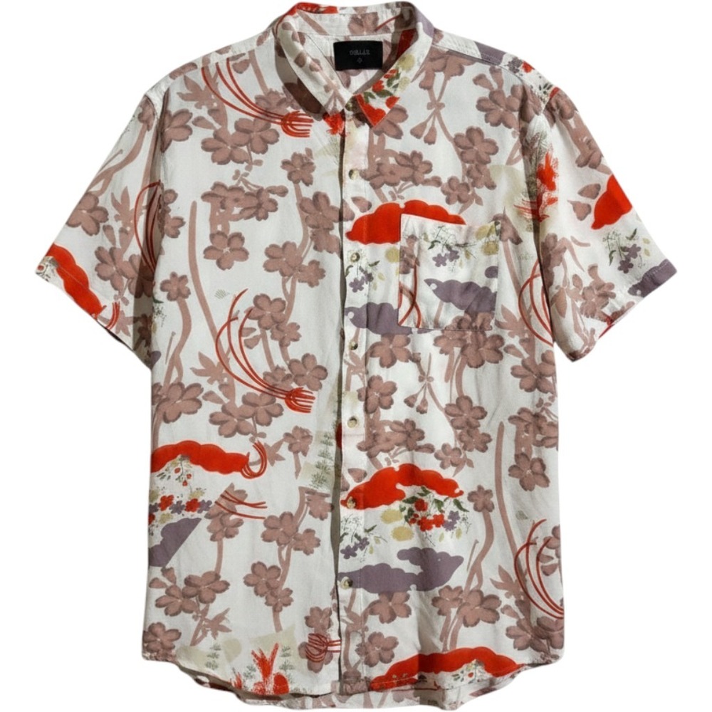 Rolla's Button Down Shirt Mens XL Cream Red Floral Goldfish Print Excellent